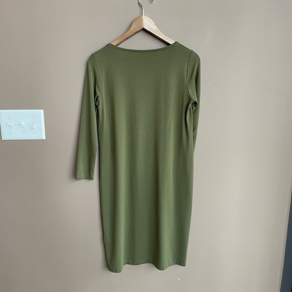 Eileen Fisher Viscose Jersey V Neck Dress in Green Size XS - Picture 3 of 6